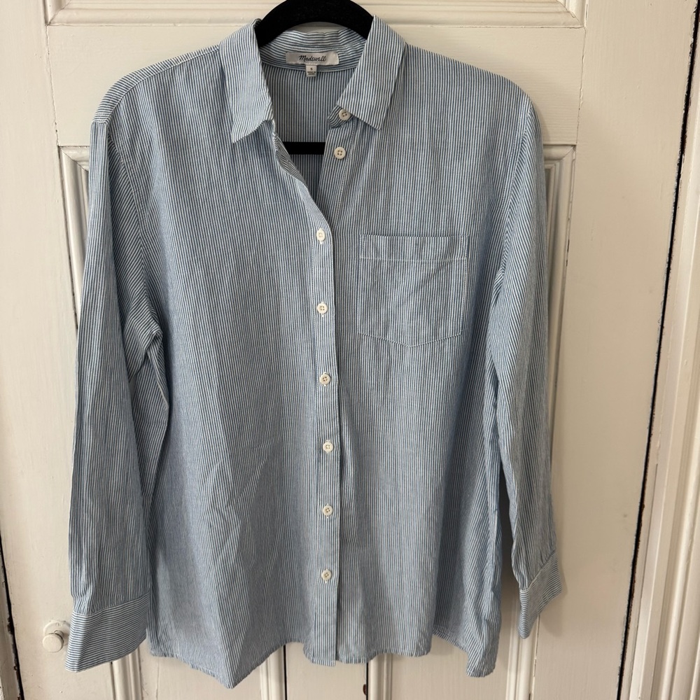 Madewell Oversized Ex-Boyfriend Tulip-Back Shirt Pin Stripe Lt Blue